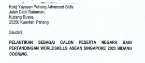 FATIN DIPILIH MEWAKILI NEGARA DALAM WORLDSKILLS ASEAN SINGAPORE 2023